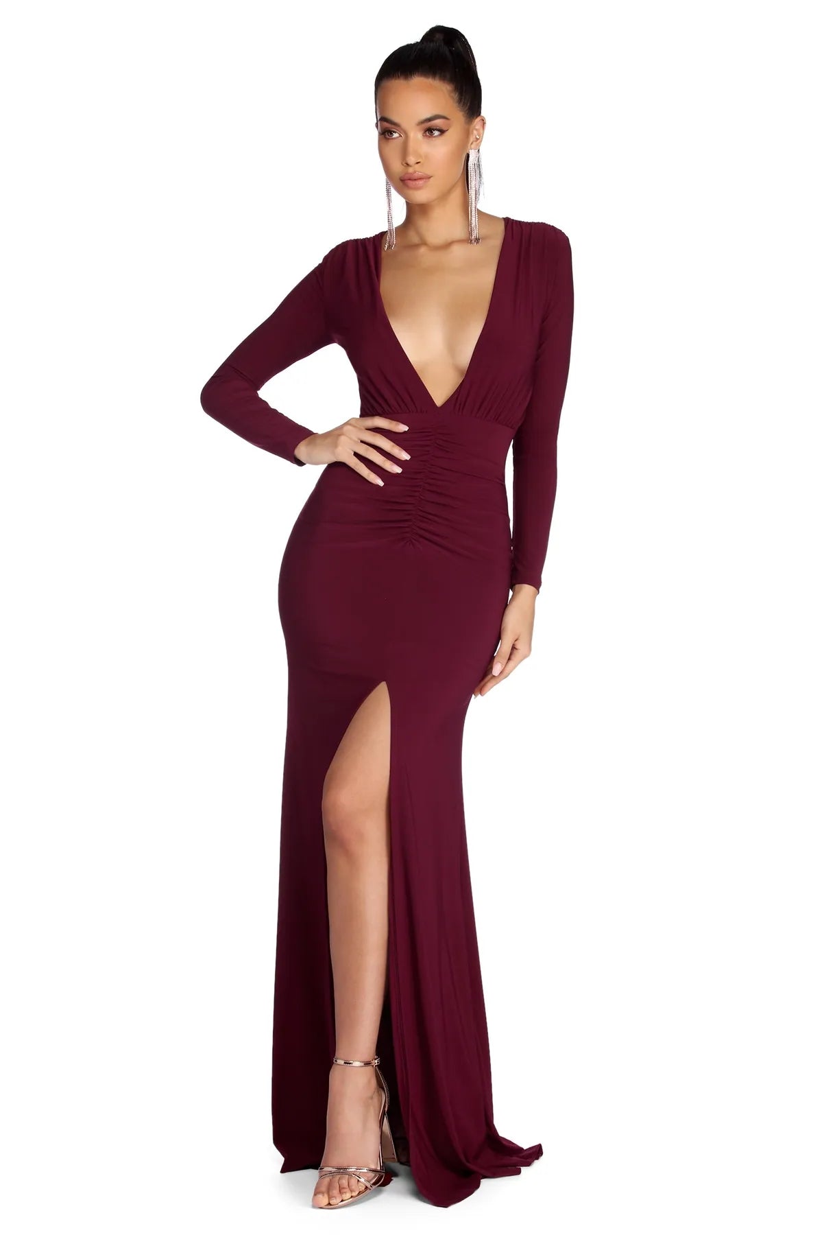 Denise Formal Plunging Ruched Dress - Image 6