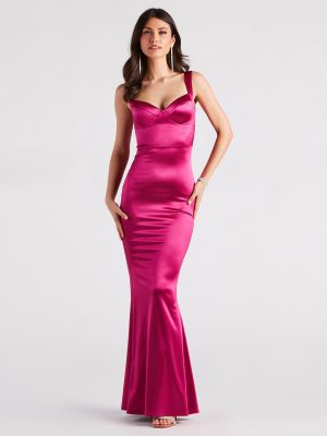 Maddy Formal Satin Cross-Back Mermaid Dress