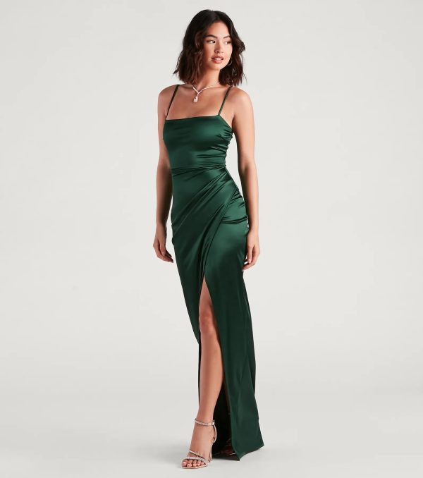 Mayra Formal Satin Slit Long Dress - Image 15