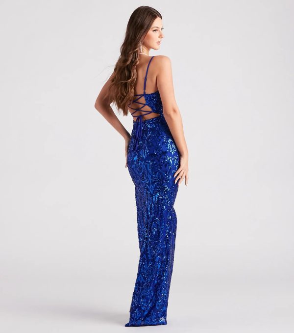 Samara Lace-Up High Slit Sequin Formal Dress - Image 2