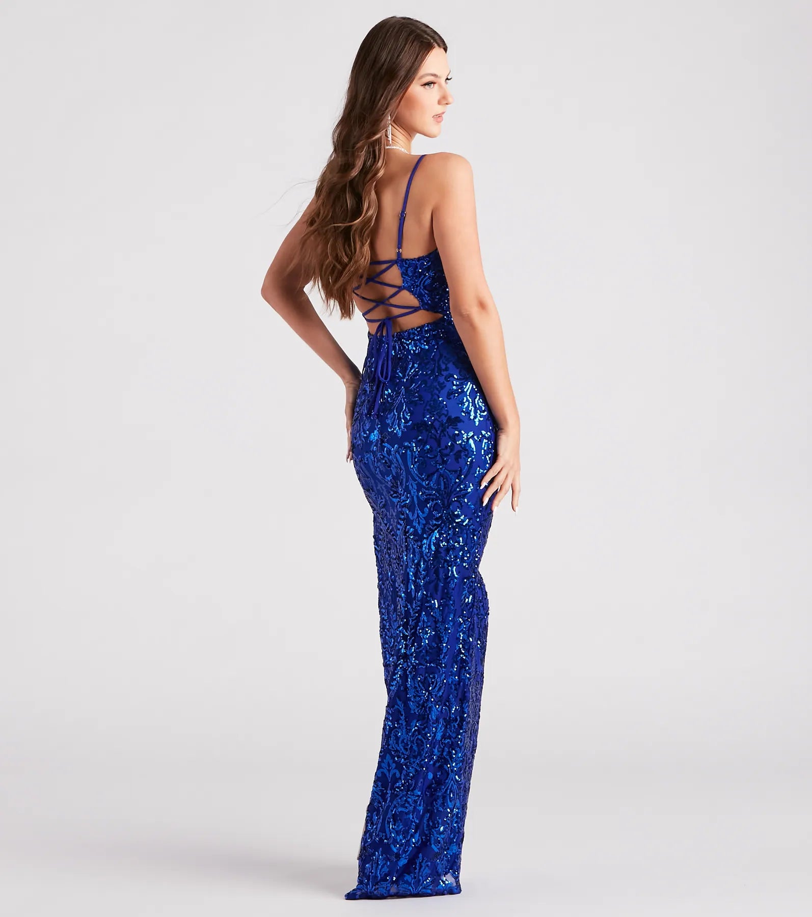 Samara Lace-Up High Slit Sequin Formal Dress - Image 2