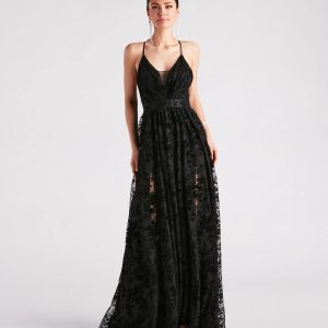 Kimberly Formal Flocked Mesh A-Line Dress