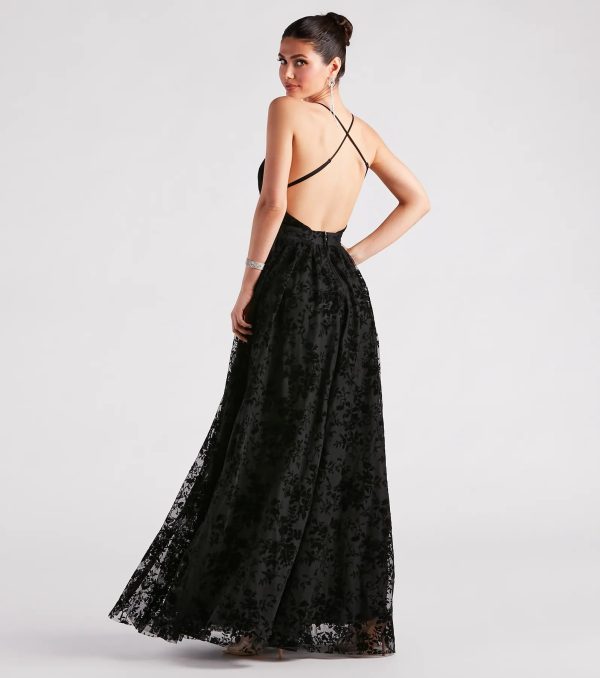 Kimberly Formal Flocked Mesh A-Line Dress - Image 2