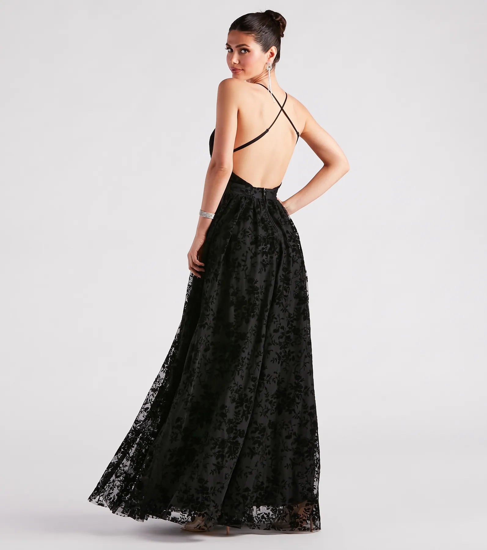 Kimberly Formal Flocked Mesh A-Line Dress - Image 2