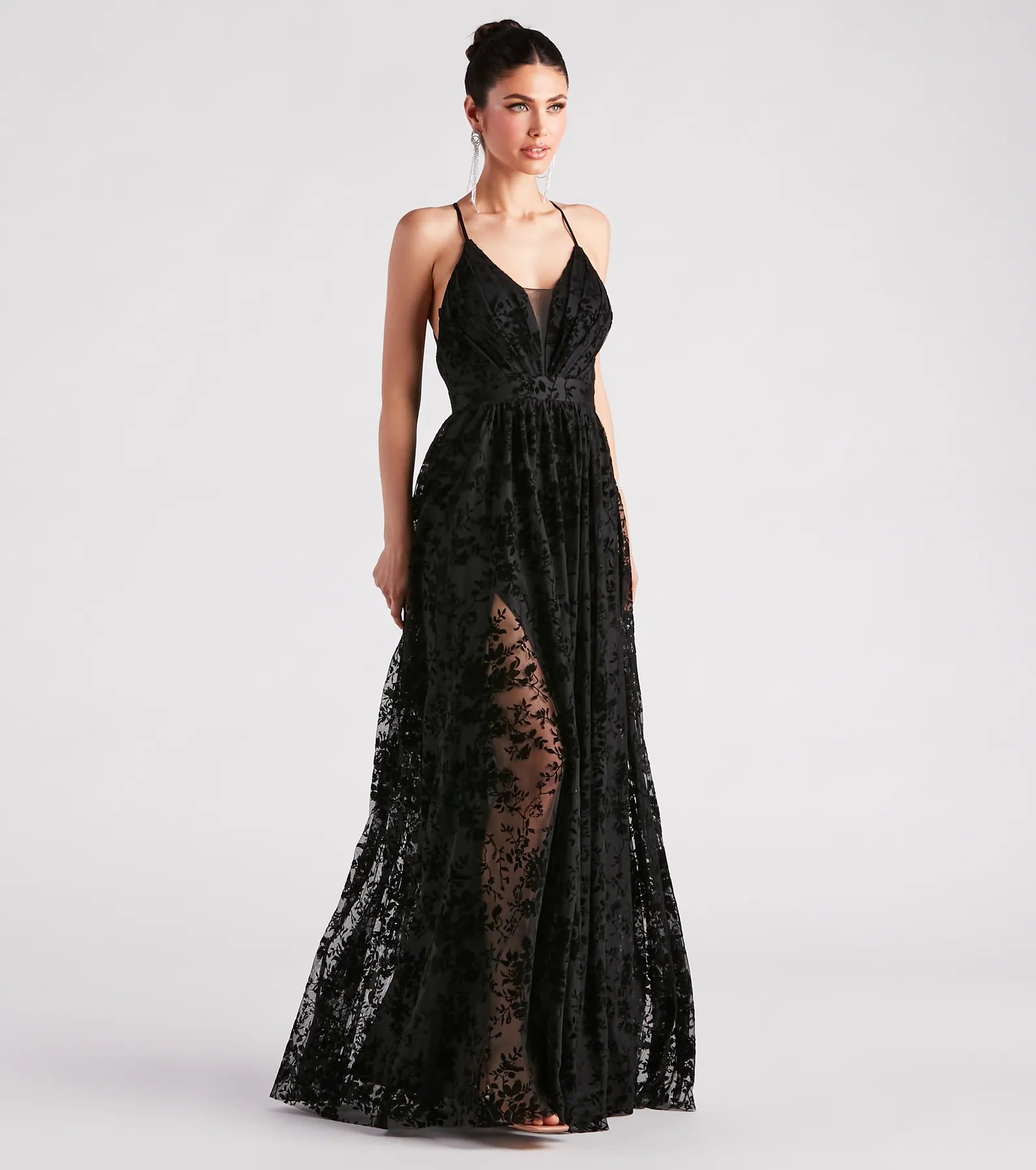 Kimberly Formal Flocked Mesh A-Line Dress - Image 3