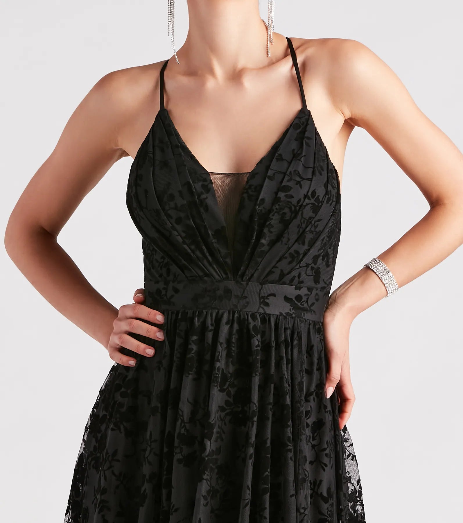 Kimberly Formal Flocked Mesh A-Line Dress - Image 4