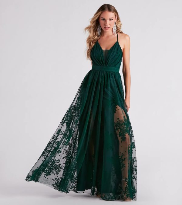 Lina Flocked Velvet A-Line Formal Dress - Image 5