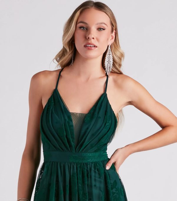 Lina Flocked Velvet A-Line Formal Dress - Image 8