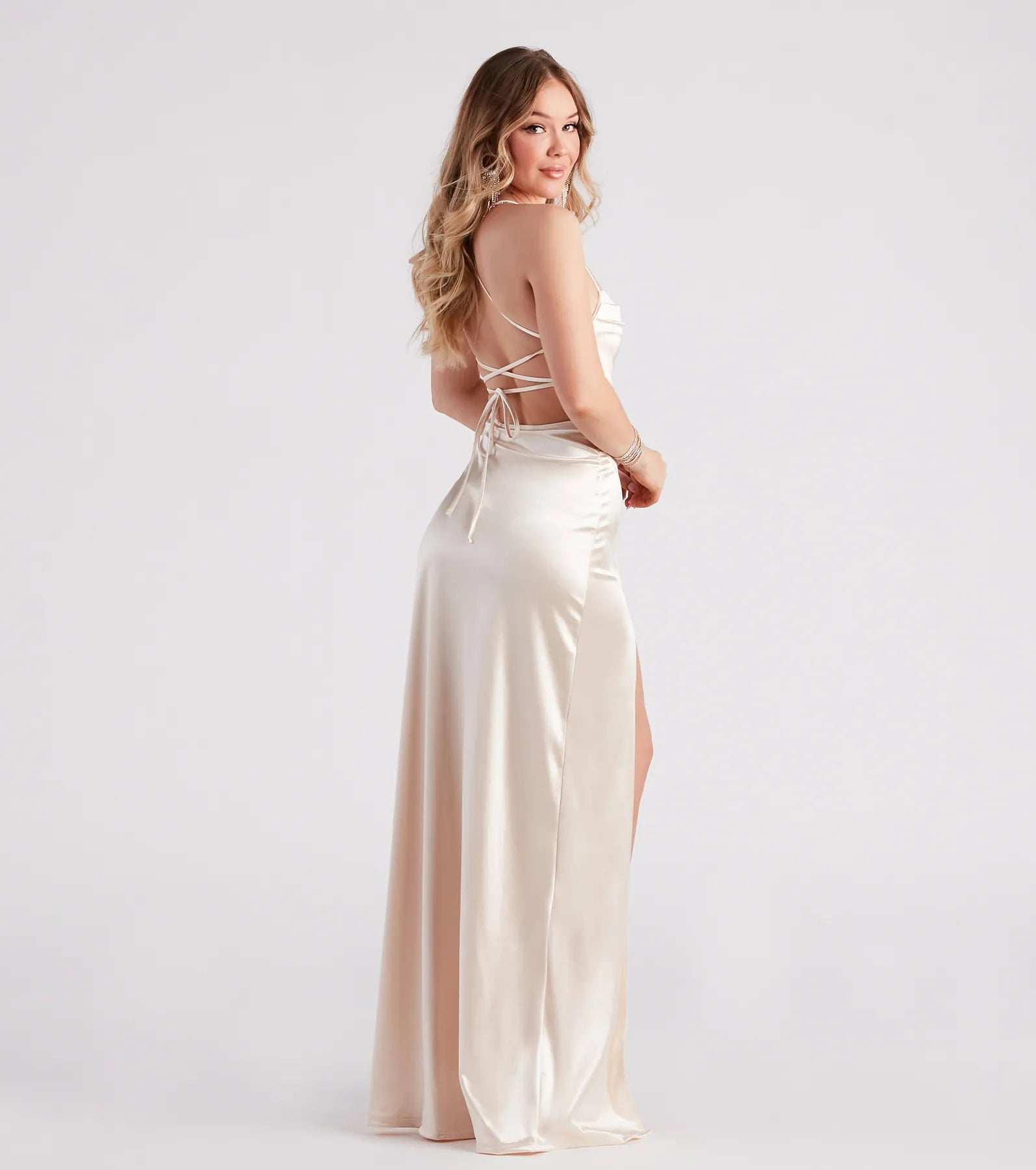 Sutton High Slit Satin Formal Dress - Image 6