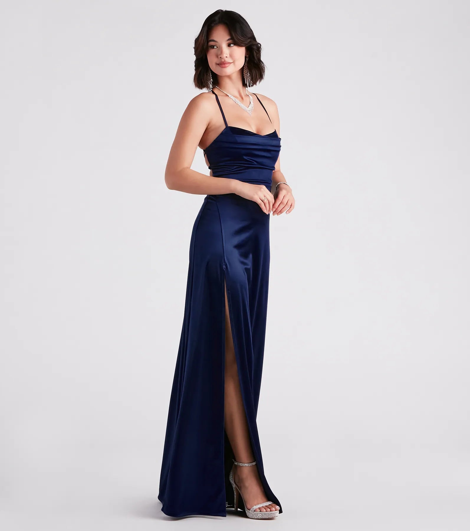 Sutton High Slit Satin Formal Dress - Image 3