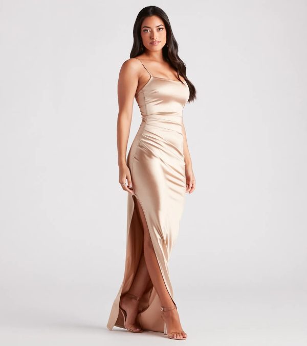 Mollie Formal Satin Side Slit Long Dress - Image 3
