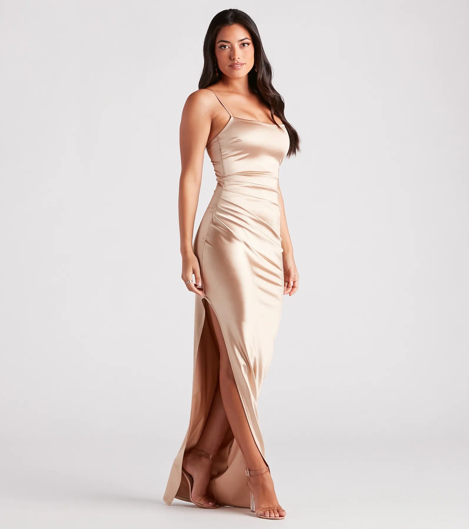 Mollie Formal Satin Side Slit Long Dress - Image 3
