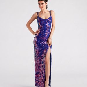 Phoebe Formal Sequin Cowl Neck Long Dress