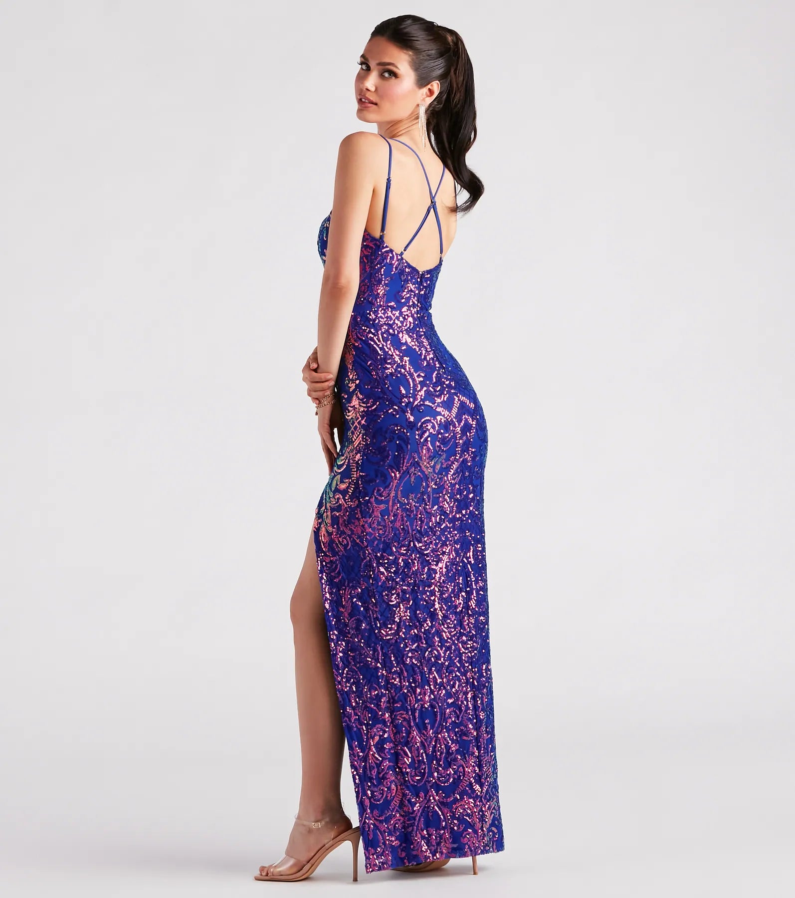 Phoebe Formal Sequin Cowl Neck Long Dress - Image 2