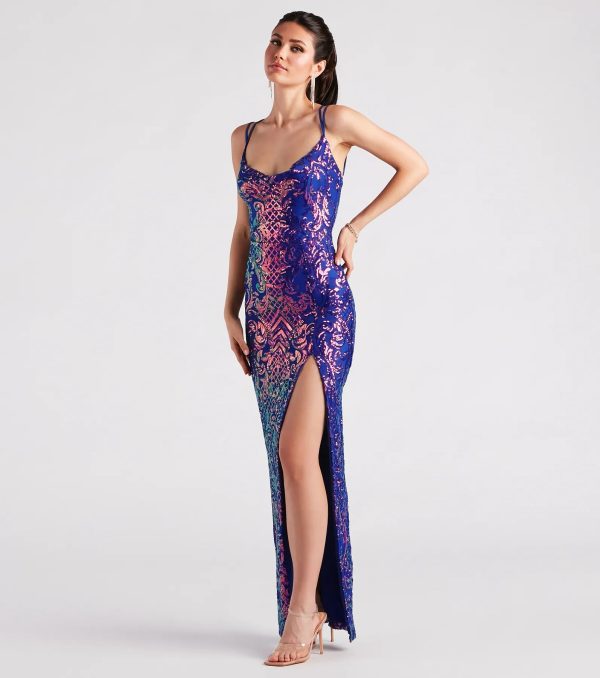 Phoebe Formal Sequin Cowl Neck Long Dress - Image 3