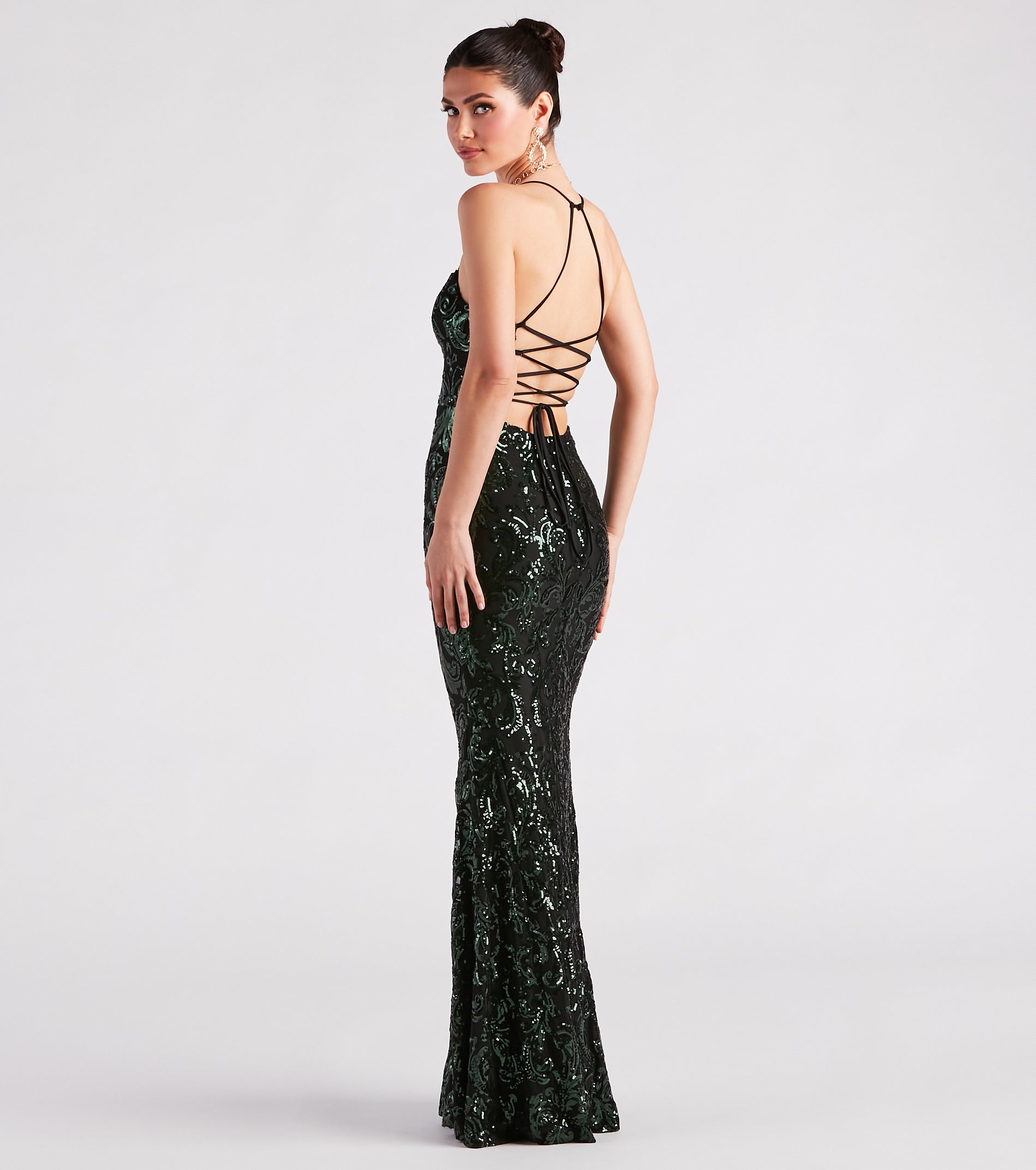 Lacie Formal Sequin Lace-Up Mermaid Dress - Image 2