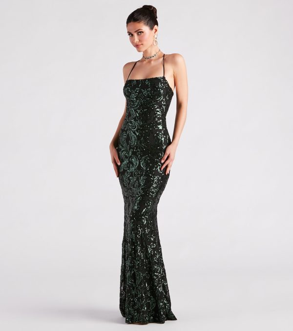 Lacie Formal Sequin Lace-Up Mermaid Dress - Image 3
