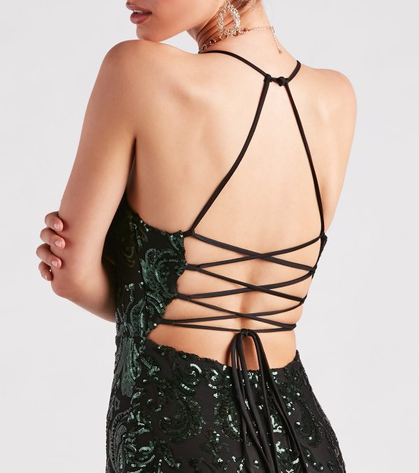 Lacie Formal Sequin Lace-Up Mermaid Dress - Image 4