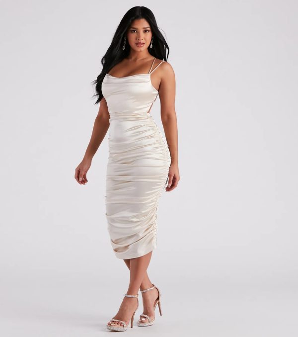 Mandy Formal Satin Lace-Up Midi Dress - Image 3