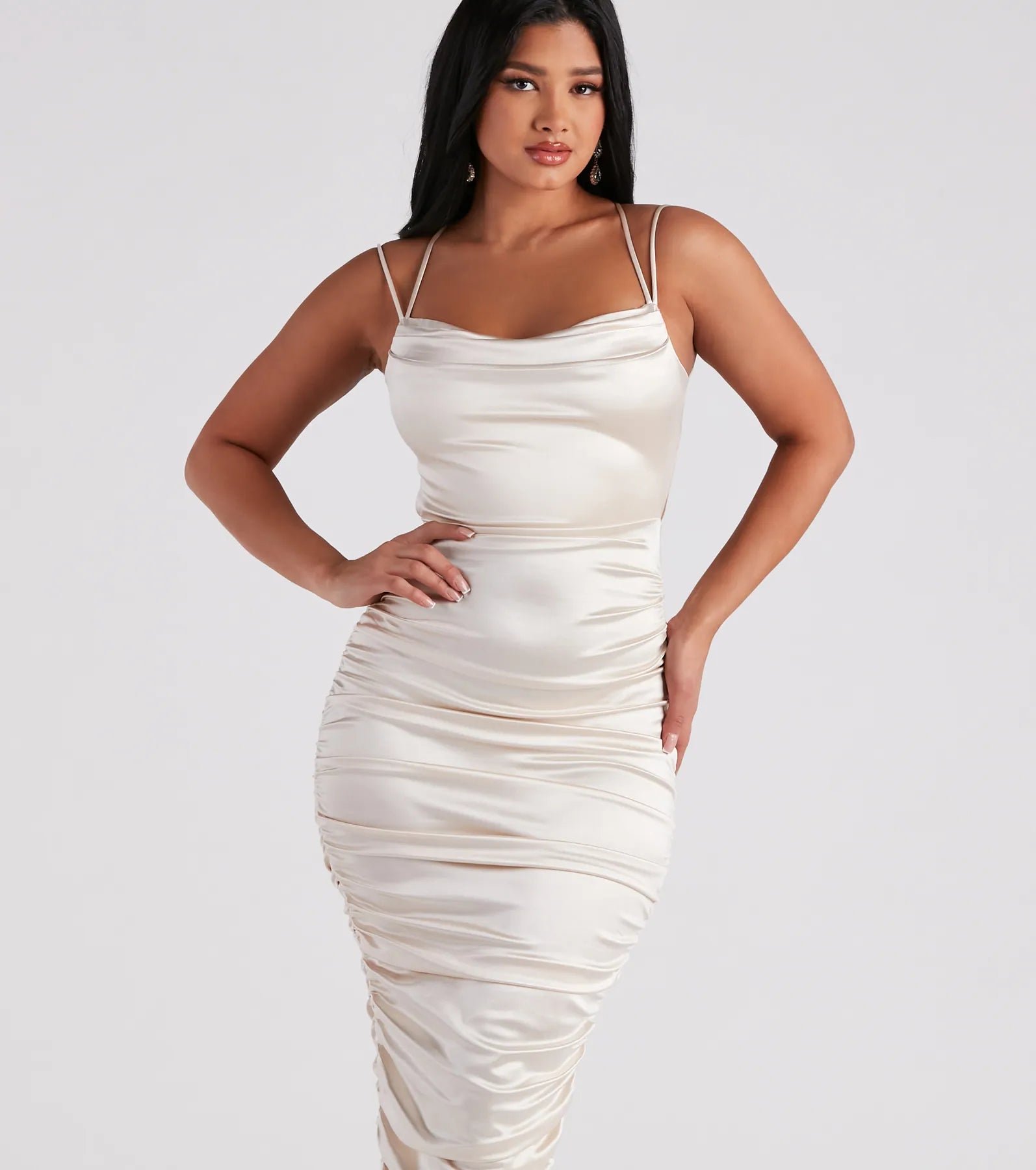 Mandy Formal Satin Lace-Up Midi Dress - Image 4