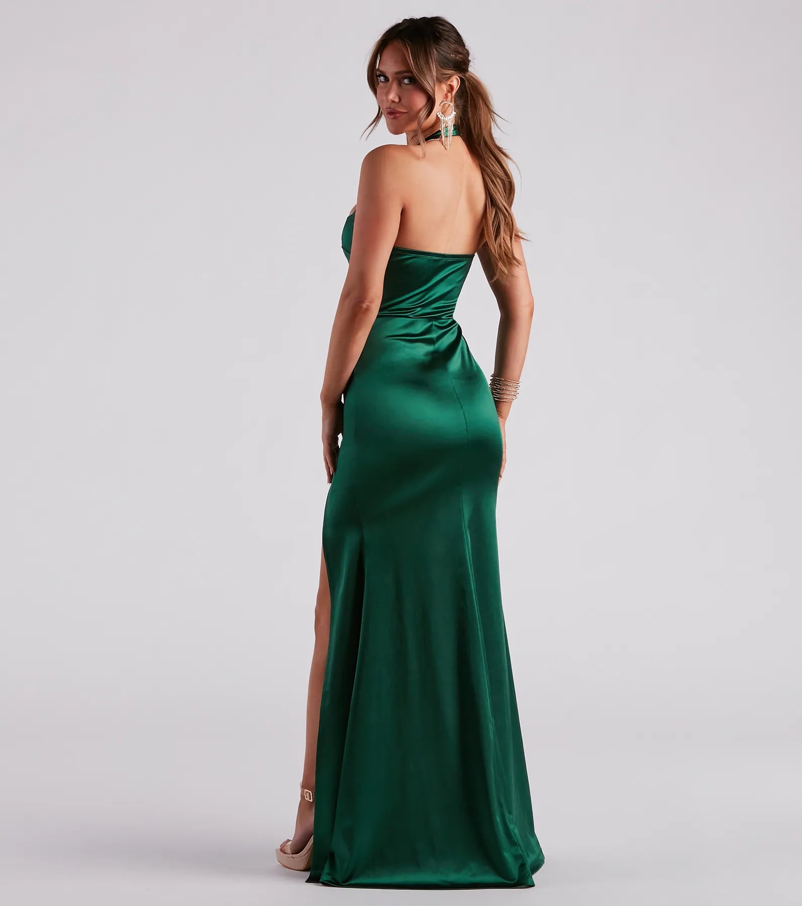 Kenia Formal Satin Halter Long Dress - Image 2