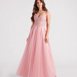 Jaci Rhinestone Embroidered Mesh Formal Dress