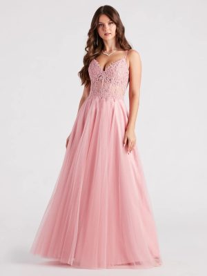 Jaci Rhinestone Embroidered Mesh Formal Dress