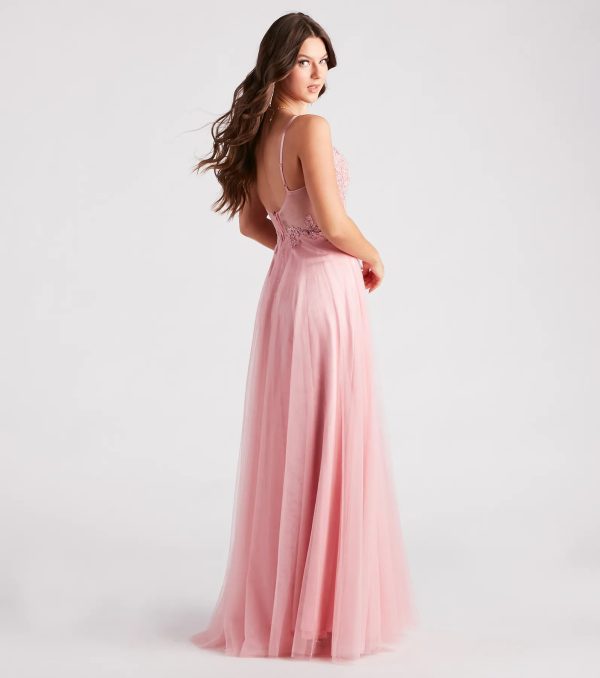 Jaci Rhinestone Embroidered Mesh Formal Dress - Image 2