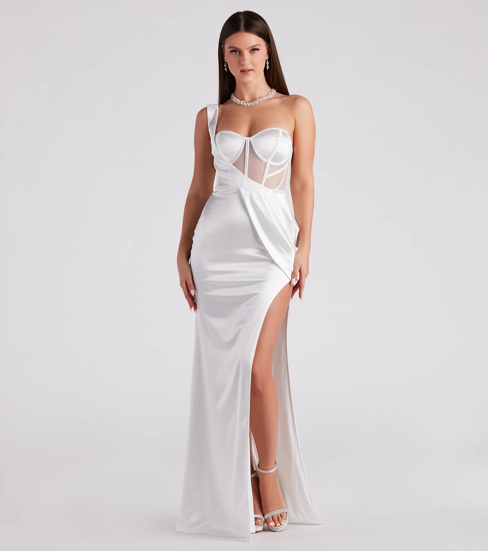 Lo Formal One-Shoulder Satin Corset Dress - Image 21