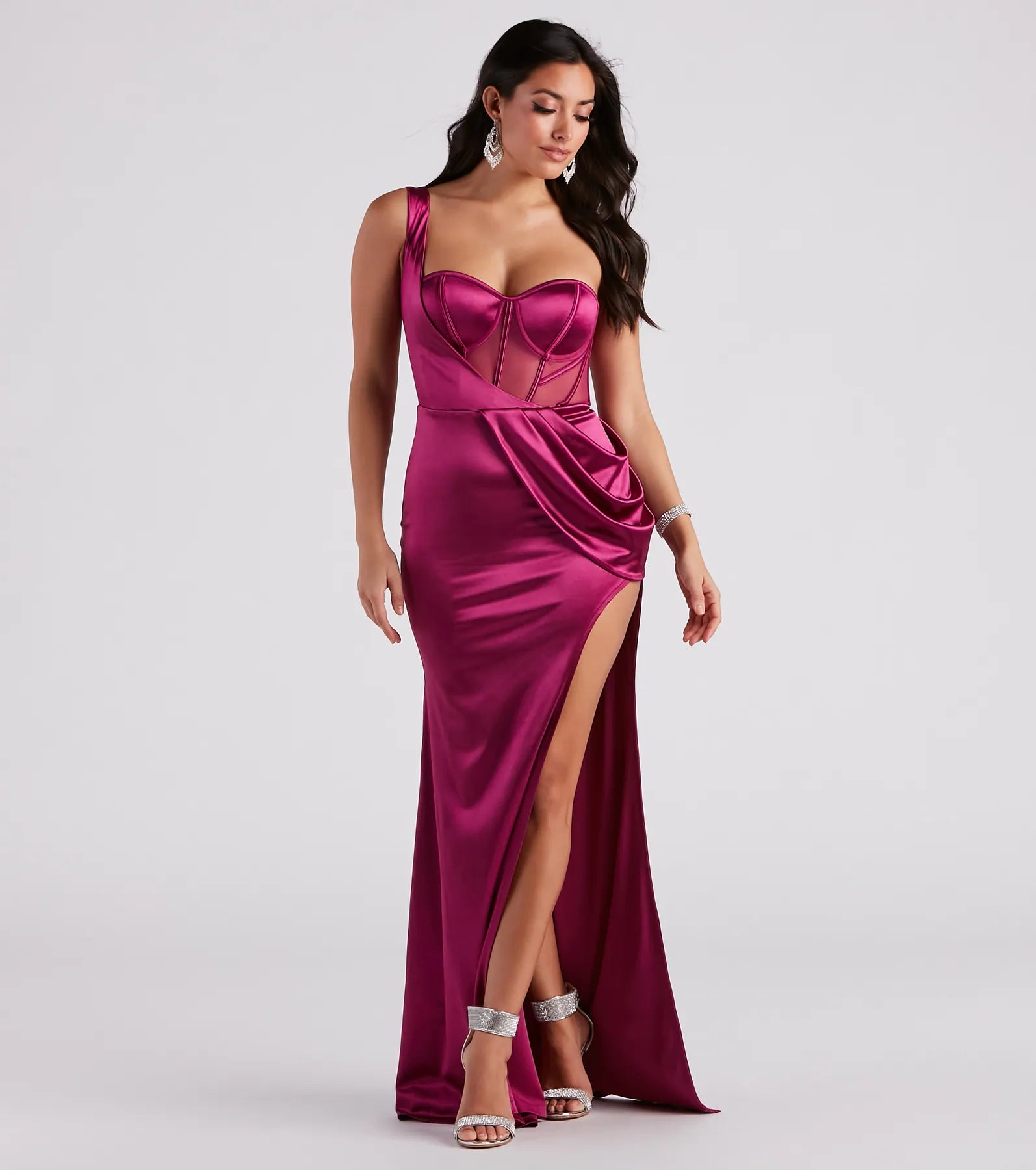 Lo Formal One-Shoulder Satin Corset Dress - Image 9