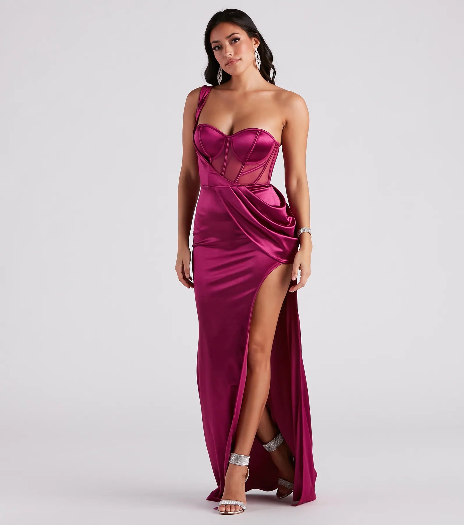 Lo Formal One-Shoulder Satin Corset Dress - Image 11