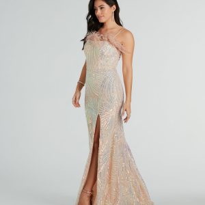 London Formal Sequin Feather Mermaid Dress