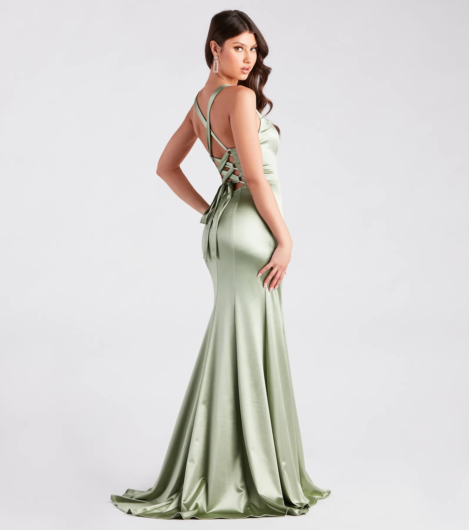 Cassie Formal Satin Lace-Up Mermaid Dress - Image 5
