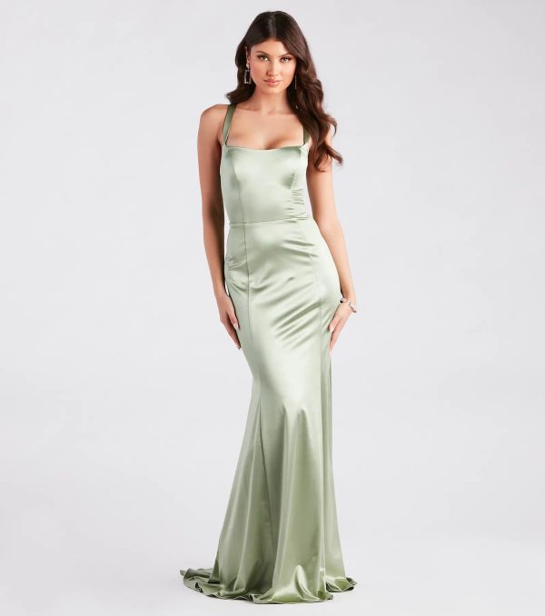 Cassie Formal Satin Lace-Up Mermaid Dress - Image 6