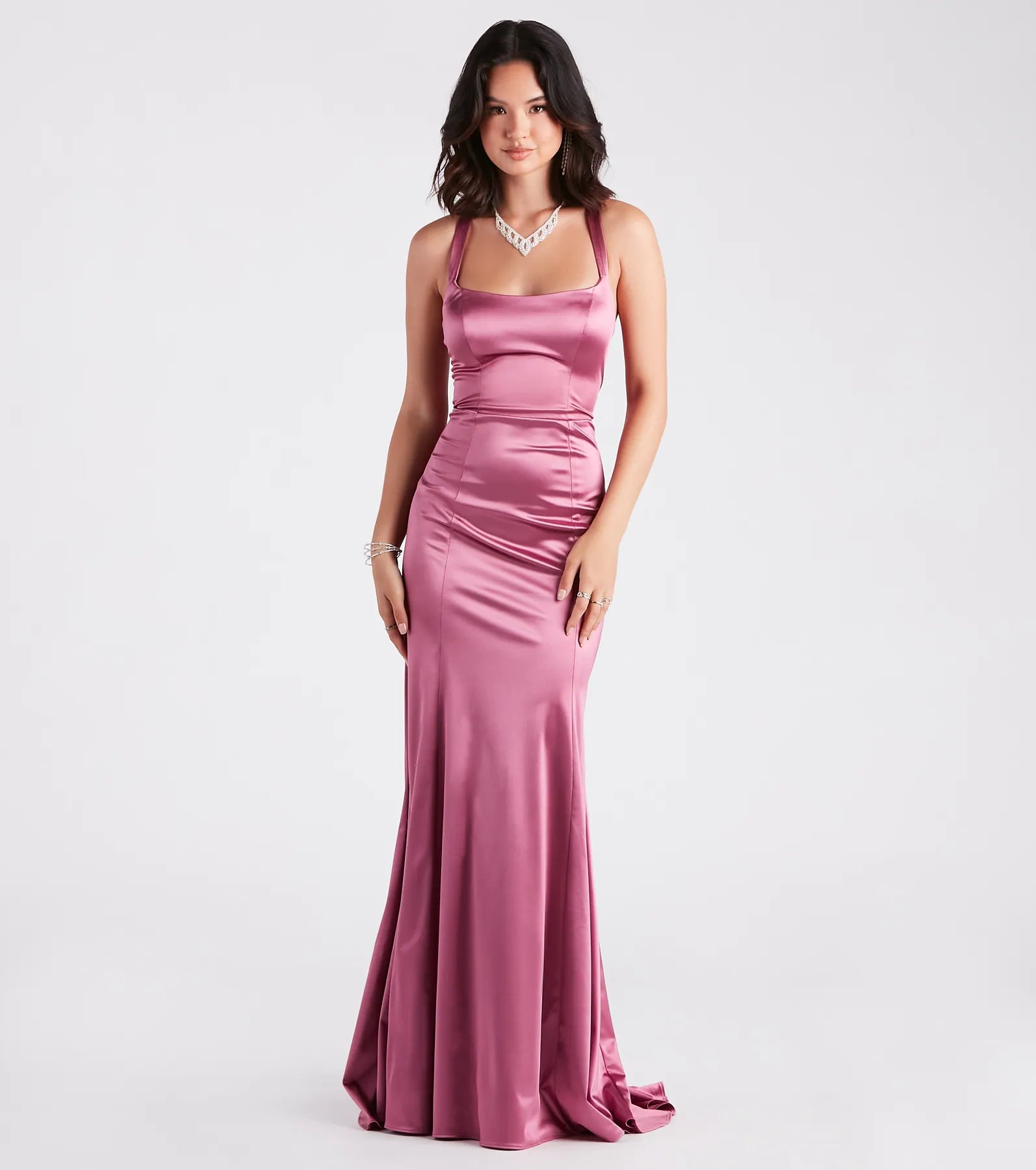 Cassie Formal Satin Lace-Up Mermaid Dress - Image 2