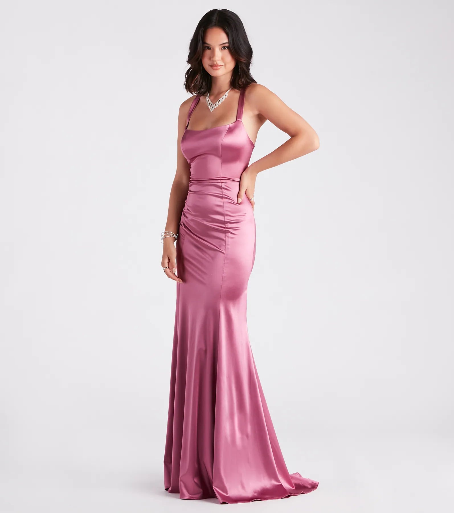 Cassie Formal Satin Lace-Up Mermaid Dress - Image 3