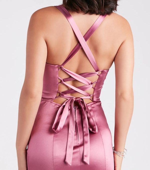 Cassie Formal Satin Lace-Up Mermaid Dress - Image 4