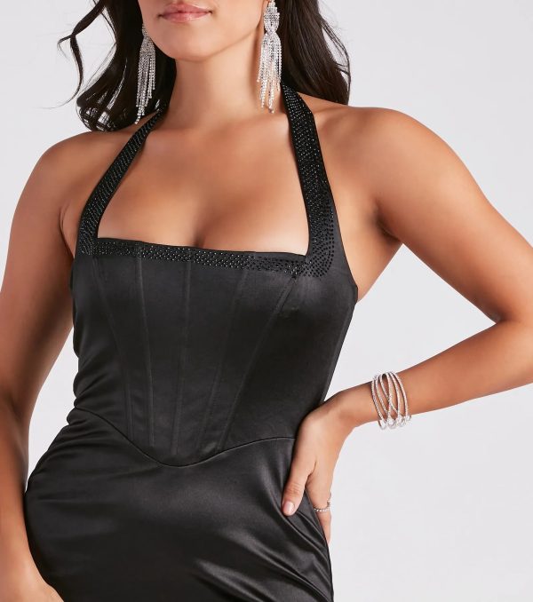 Rowan Rhinestone Satin High Slit Formal Dress - Image 4