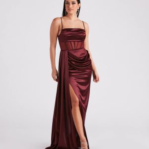 Nova Formal Satin Corset Side Sash Dress