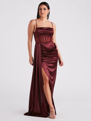 Nova Formal Satin Corset Side Sash Dress