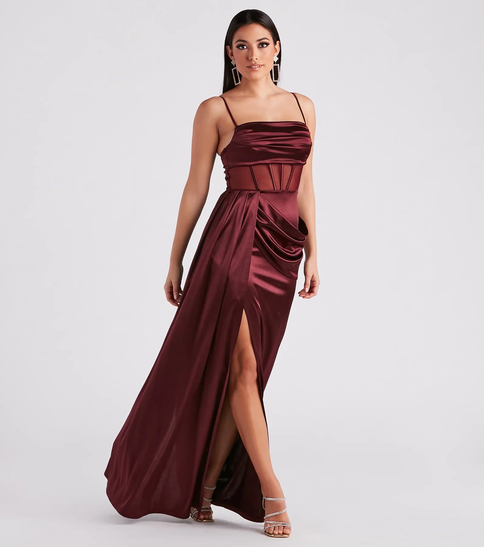 Nova Formal Satin Corset Side Sash Dress - Image 3