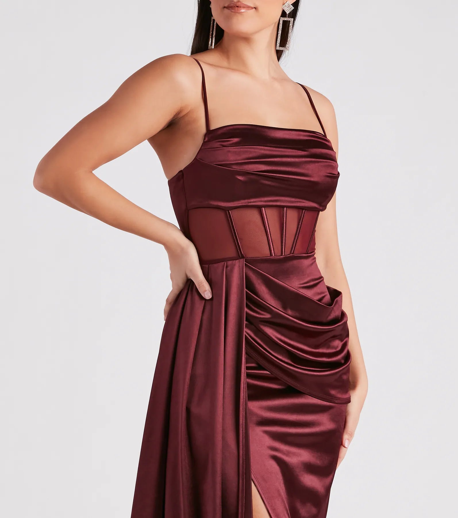 Nova Formal Satin Corset Side Sash Dress - Image 4