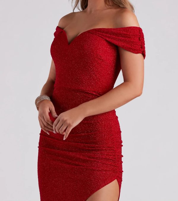 Elianna Off-The-Shoulder Glitter Formal Dress - Image 8