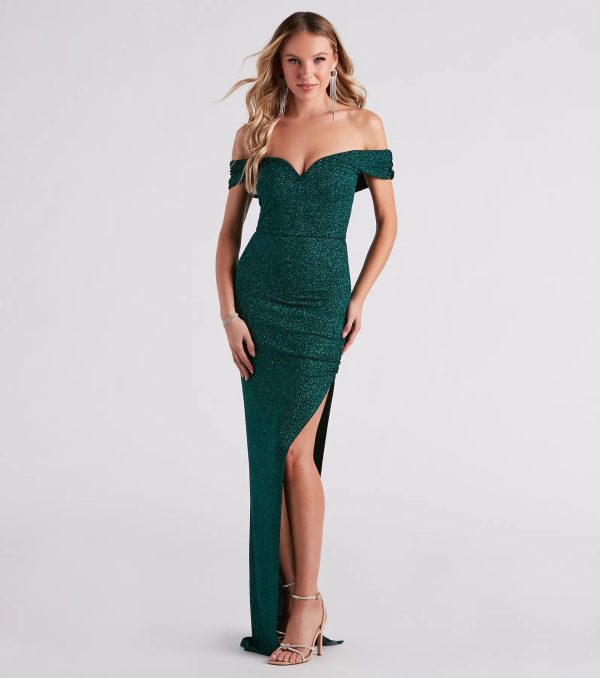 Elianna Off-The-Shoulder Glitter Formal Dress - Image 9