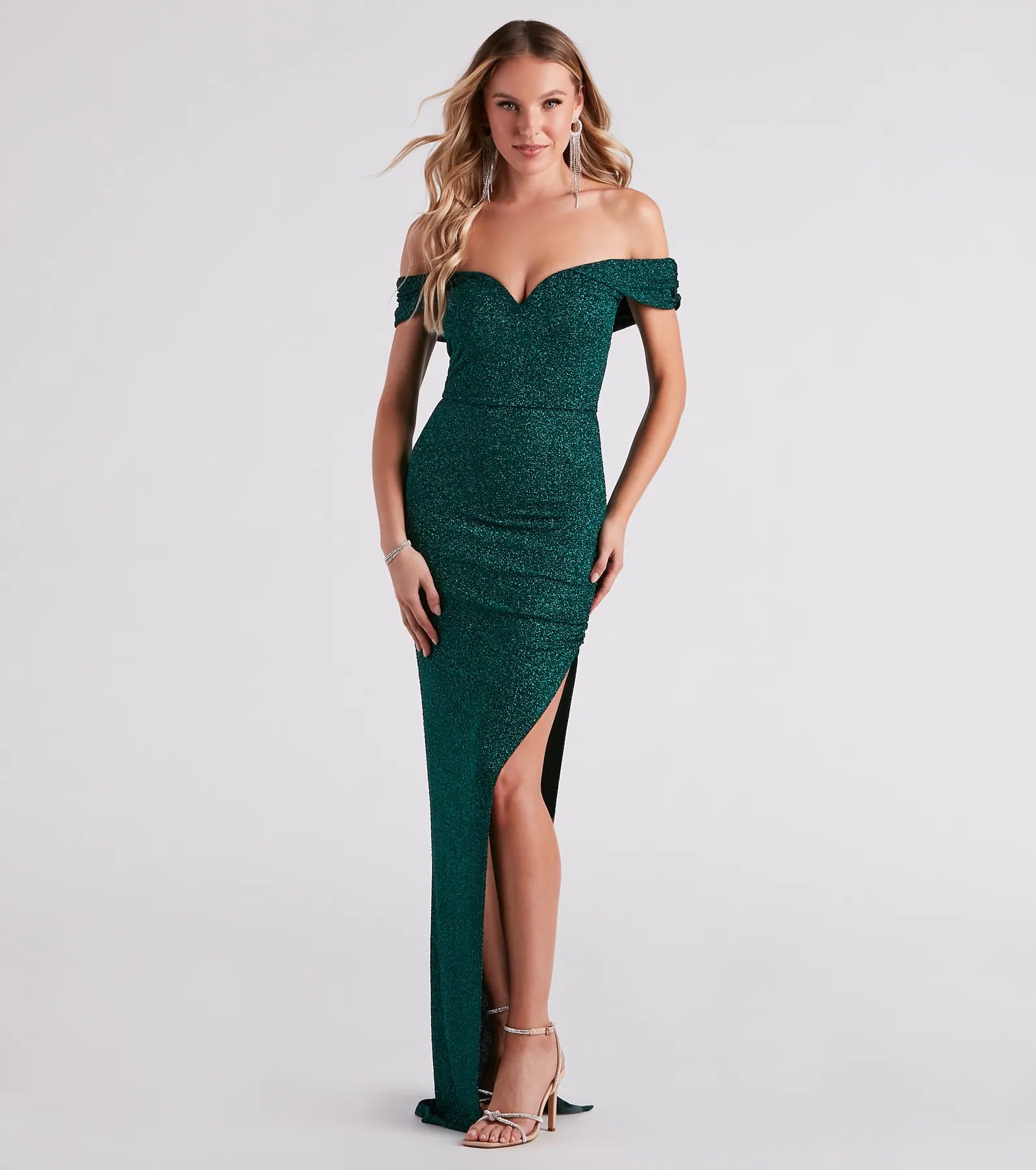 Elianna Off-The-Shoulder Glitter Formal Dress - Image 9