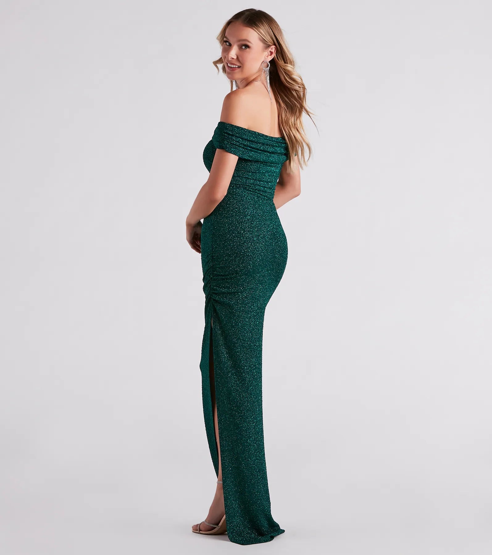 Elianna Off-The-Shoulder Glitter Formal Dress - Image 10