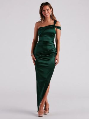 Angela Formal Satin One Shoulder Long Dress
