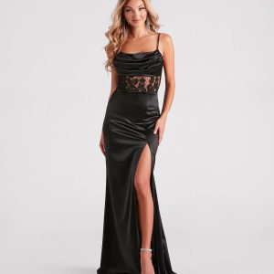 Everly Formal Satin Lace Mermaid Dress