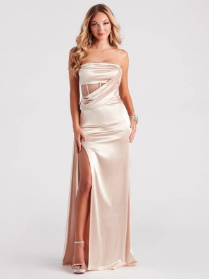 Celine Formal Satin A-Line Dress With Sash