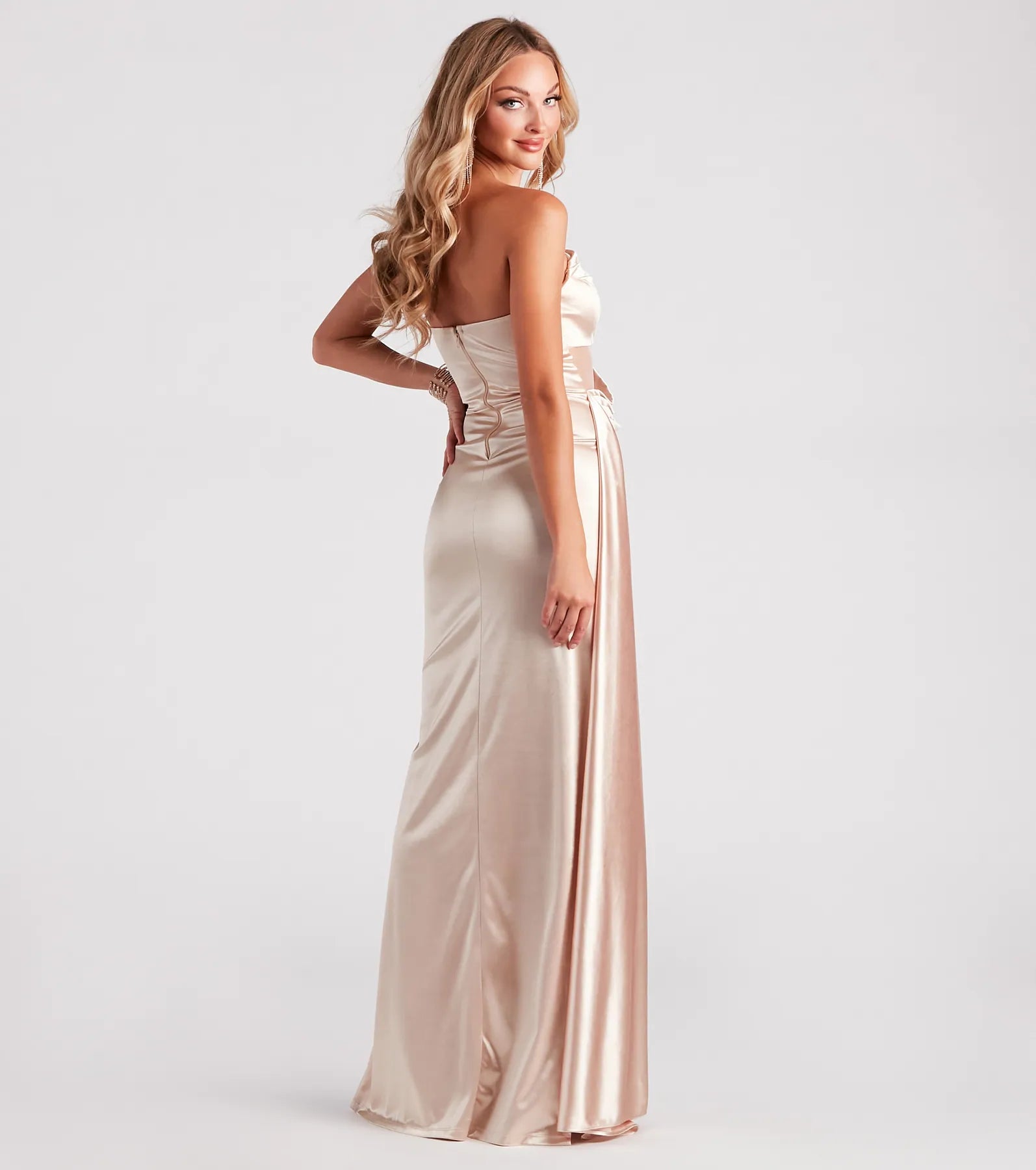 Celine Formal Satin A-Line Dress With Sash - Image 2